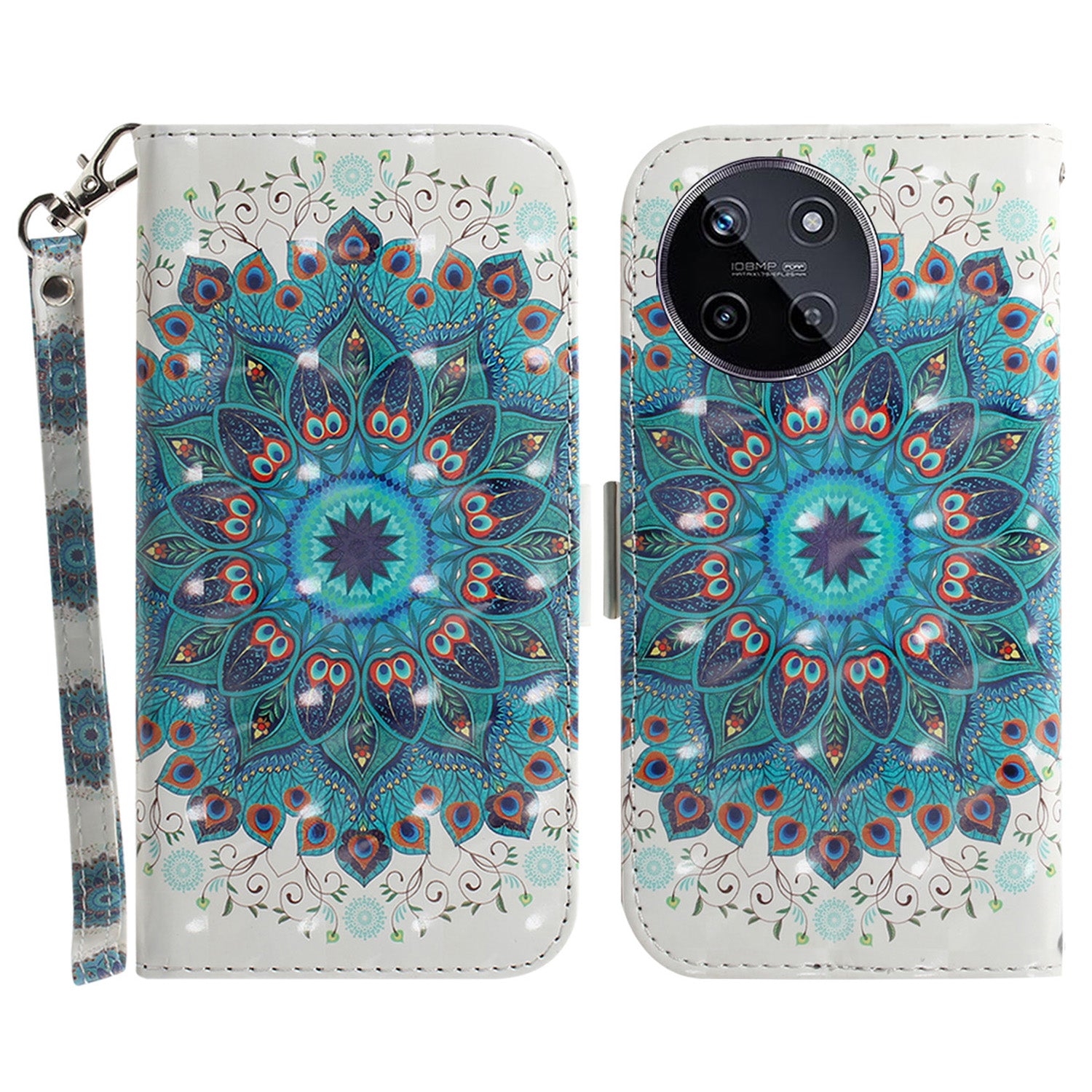 For Realme 11 4G (159.9x73.3x7.95mm) Case 3D Pattern Leather Phone Cover Wallet with Strap - Magnolia For Realme 11 4G (159.9x73.3x7.95mm) Case 3D Pattern Leather Phone Cover Wallet with Strap - Magnolia